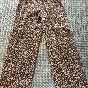 entro Brown and Pink Floral Wide-Leg Pants